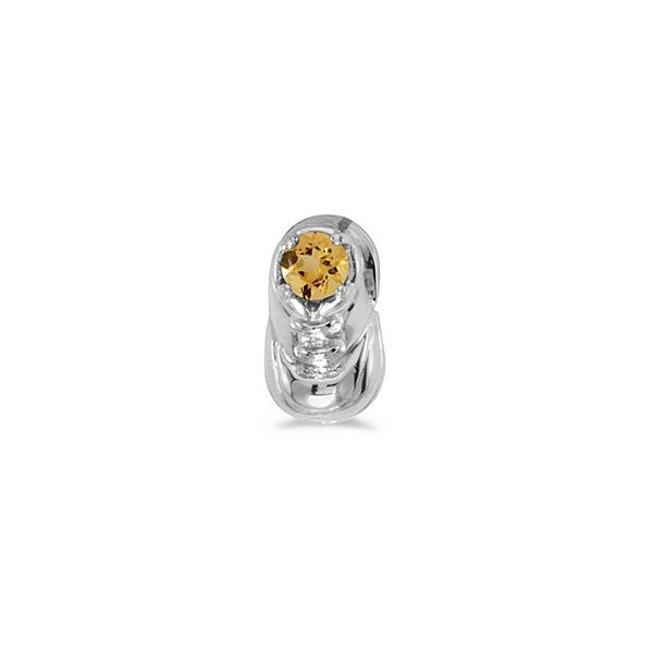 10k White Gold Round Citrine Baby Bootie Pendant