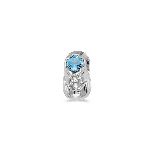 10k White Gold Round Blue Topaz Baby Bootie Pendant
