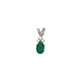 14K White Gold Oval Emerald and Diamond Pendant
