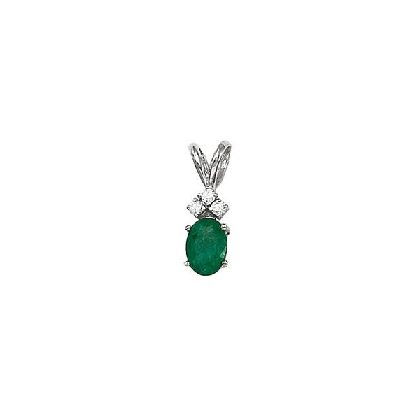 14K White Gold Oval Emerald and Diamond Pendant