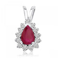 14K White Gold Pear Ruby and Diamond Pendant