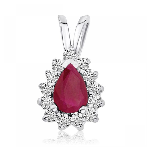 14K White Gold Pear Ruby and Diamond Pendant