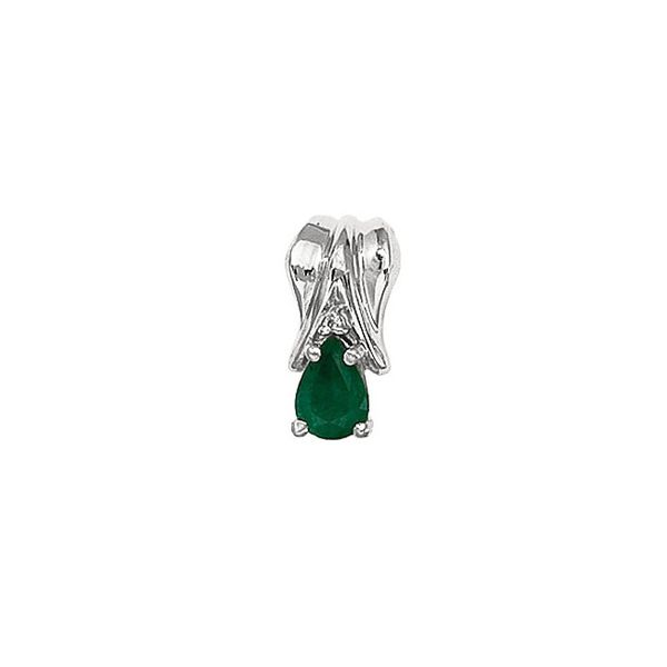 14K White Gold Pear Emerald and Diamond Pendant