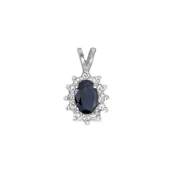 10k White Gold Oval Sapphire And Diamond Pendant