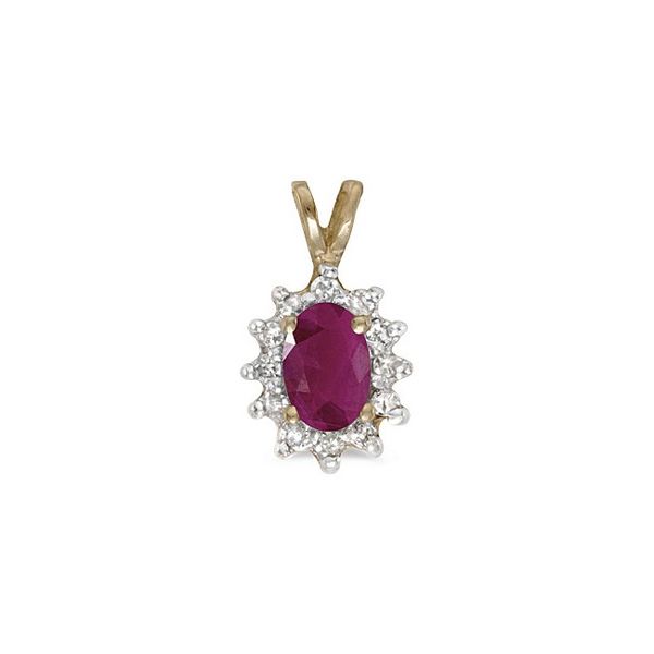 14k Yellow Gold Oval Ruby And Diamond Pendant