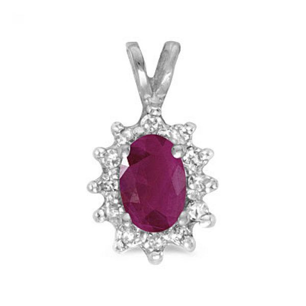 14k White Gold Oval Ruby And Diamond Pendant