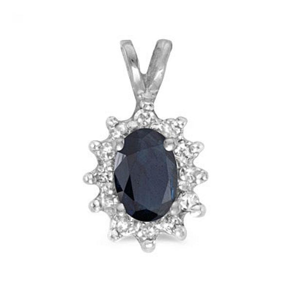 14k White Gold Oval Sapphire And Diamond Pendant