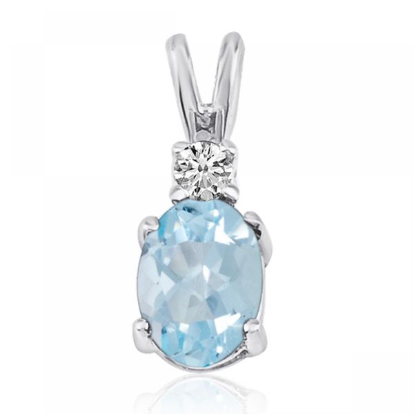 14K White Gold Oval Aquamarine & Diamond Pendant
