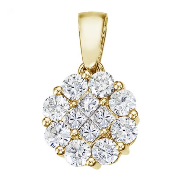 14K Yellow Gold 1 Ct Diamond Clustaire Pendant