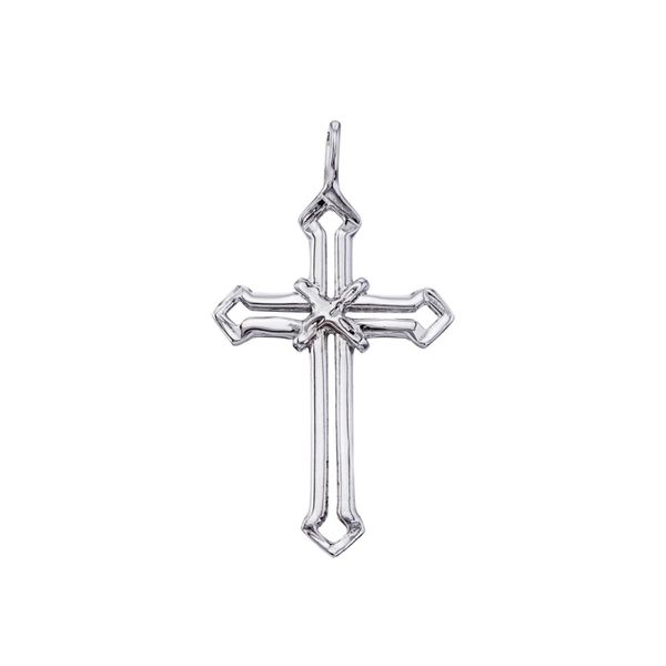 14K White Gold Open Cross Pendant