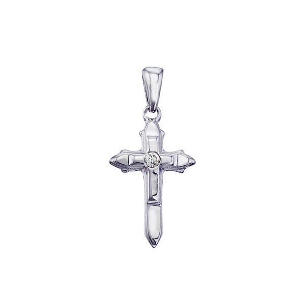 14K White Gold Small Diamond Cross Pendant