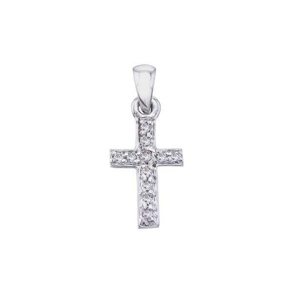 14K White Gold Small Diamond Cross Pendant