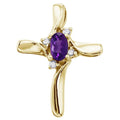 14K Yellow Gold Oval Amethyst and Diamond Cross Pendant