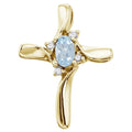 14K Yellow Gold Oval Aquamarine and Diamond Cross Pendant