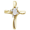 14K Yellow Gold Oval White Topaz and Diamond Cross Pendant