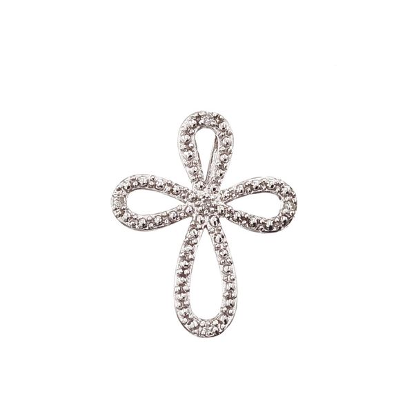 14K White Gold Diamond Open Cross Pendant