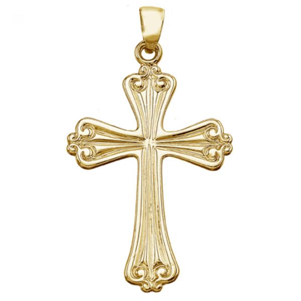14K Yellow Gold Flower Cross Pendant