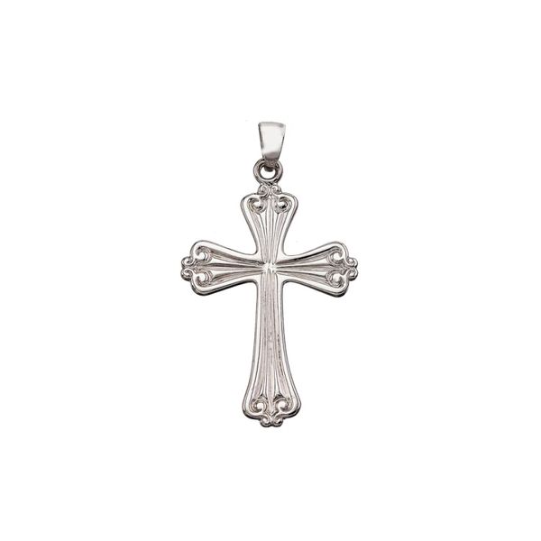 14K White Gold Flower Cross Pendant