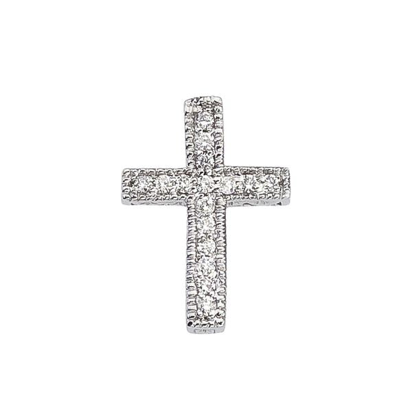 14K White Gold Diamond Scroll Cross Pendant