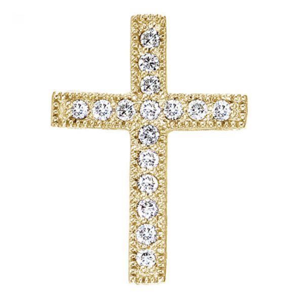 14K Yellow Gold .16 Ct Scroll Diamond Cross Pendant