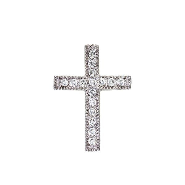 14K White Gold Medium Scroll Diamond Cross Pendant