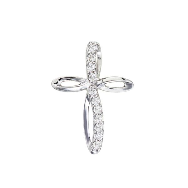 14K White Gold Small Swirl Diamond Cross Pendant