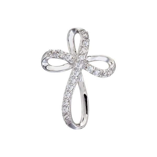 14K White Gold Medium Swirl Diamond Cross Pendant