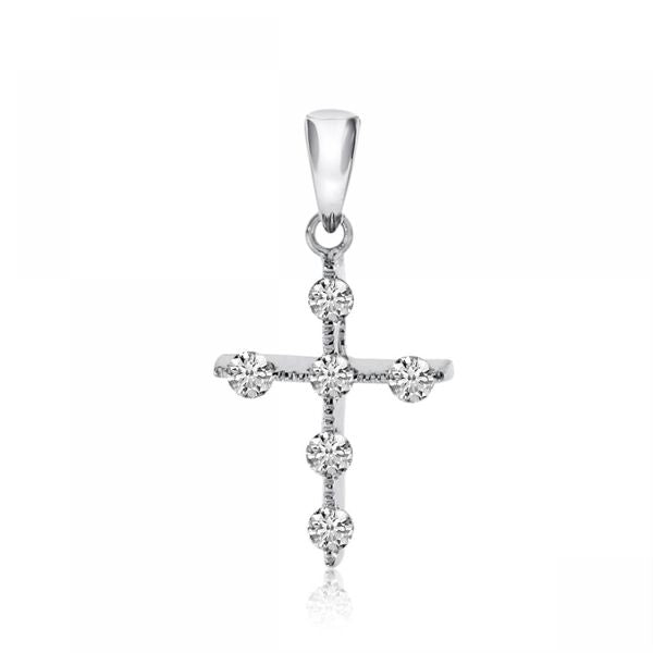 14K White Gold Diamond Cross Pendant