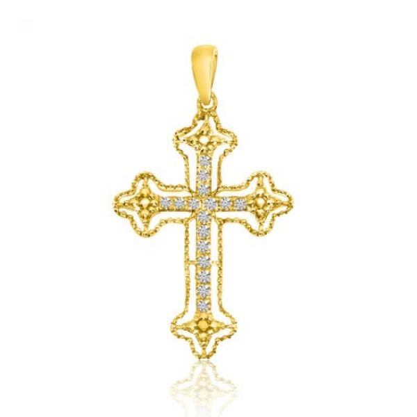 14K Yellow Gold Diamond Cross Fashion Pendant