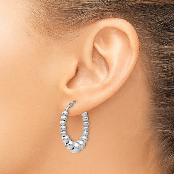 Leslie's Sterling Silver Polished Beaded Hoop Earrings - Image 3