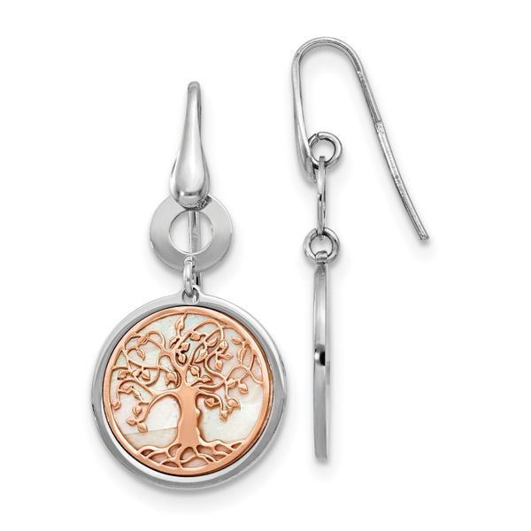 Leslie's Sterling Silver & Rose-tone MOP Tree of Life Dangle Earrings