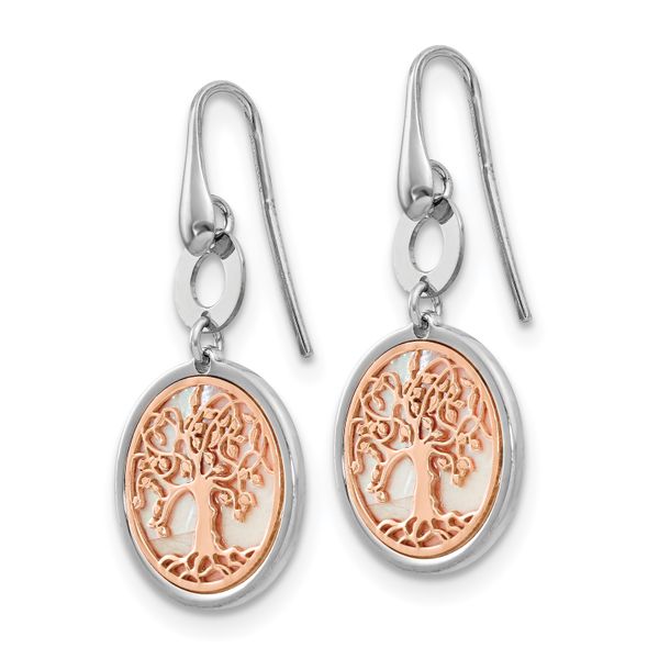 Leslie's Sterling Silver & Rose-tone MOP Tree of Life Dangle Earrings - Image 2