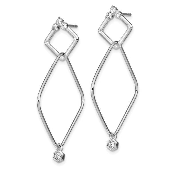 Leslie's Sterling Silver Rhodium-plated CZ Geometric Post Dangle Earrings - Image 2