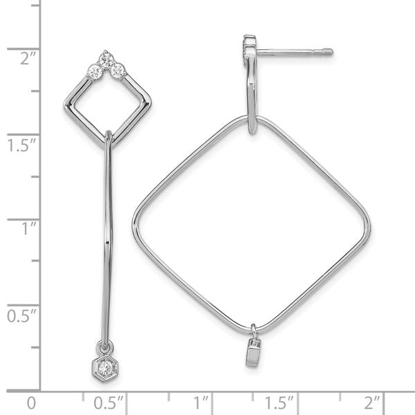 Leslie's Sterling Silver Rhodium-plated CZ Geometric Post Dangle Earrings - Image 4