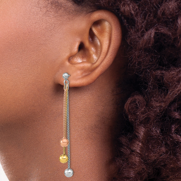 Leslie's Sterling Silver Rose & Yellow Gold-plated Post Dangle Earrings - Image 3