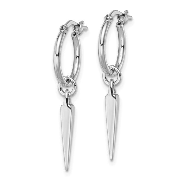 Leslie's Sterling Silver Rhodium-pl Hoop with Dangle Earrings - Image 2