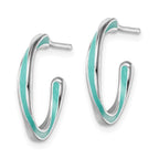 Leslie's Sterling Silver Rhodium-plated Aqua Enameled Hoop Earrings - Image 2
