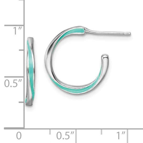 Leslie's Sterling Silver Rhodium-plated Aqua Enameled Hoop Earrings - Image 4