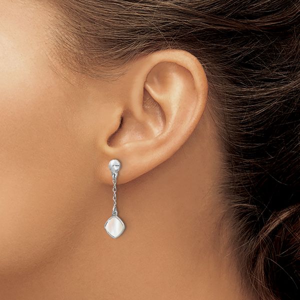 Leslie's Sterling Silver Rhodium-plated Mother of Pearl Post Dangle Earring - Image 3