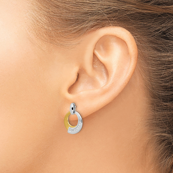Leslie's Sterling Silver Rh-p and Gold-plated CZ Brushed Dangle Earrings - Image 3