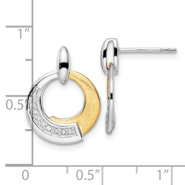 Leslie's Sterling Silver Rh-p and Gold-plated CZ Brushed Dangle Earrings - Image 4