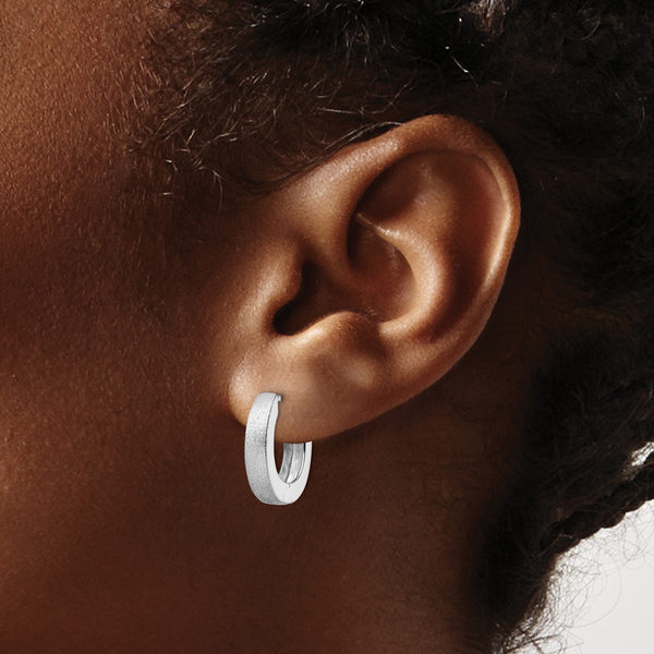Leslie's Radiant Essence SS Rhod-plated D/C Brushed Oval Hoop Earrings - Image 3