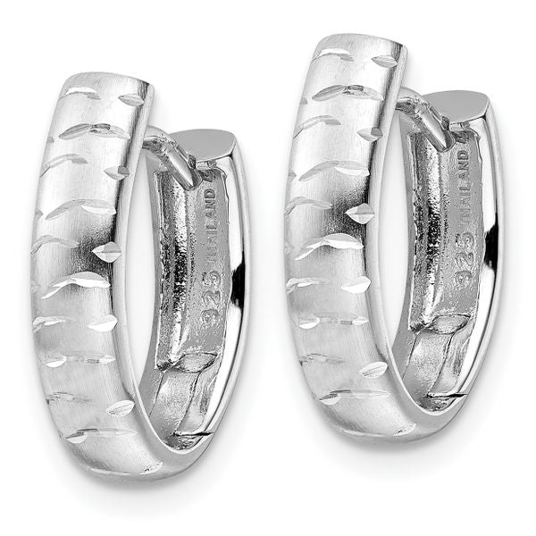 Leslie's Sterling Silver Rhod-plated D/C Brushed Oval Hoop Earrings - Image 2