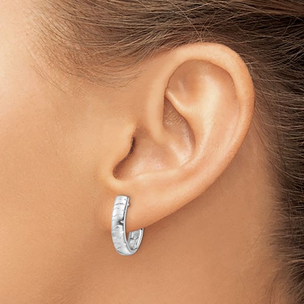Leslie's Sterling Silver Rhod-plated D/C Brushed Oval Hoop Earrings - Image 3