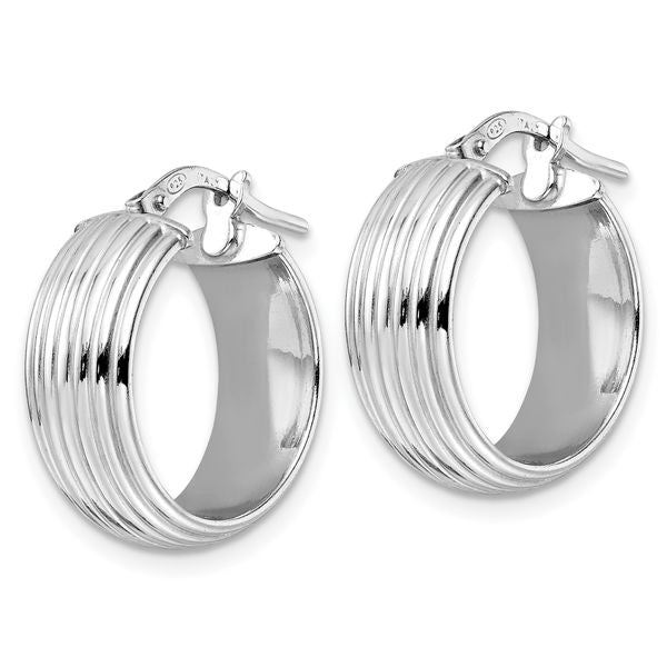 Leslie's Sterling Silver Rhod-plated Polished Grooved Hoop Earrings - Image 2