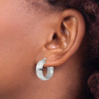 Leslie's Sterling Silver Rhod-plated Polished Grooved Hoop Earrings - Image 3