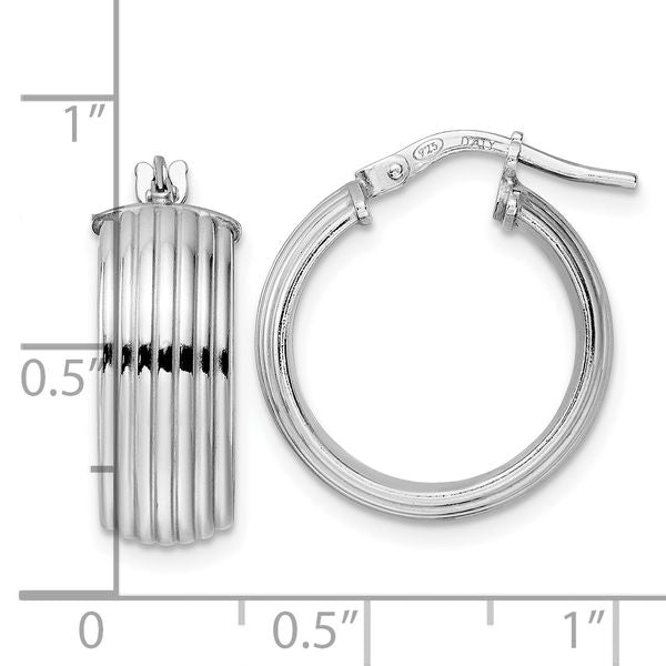 Leslie's Sterling Silver Rhod-plated Polished Grooved Hoop Earrings - Image 4