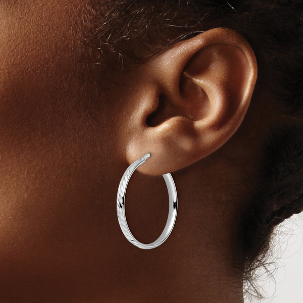 Leslie's Sterling Silver Rhod-plated Polished D/C Hoop Earrings - Image 3