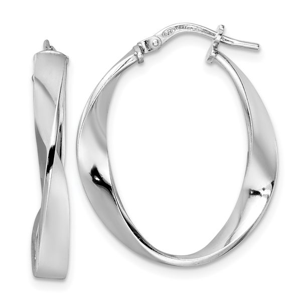 Leslie's Sterling Silver Rhod-plated Polished Oval Twisted Hoop Earrings