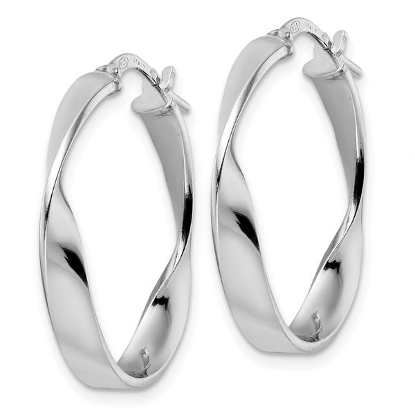 Leslie's Sterling Silver Rhod-plated Polished Oval Twisted Hoop Earrings - Image 2